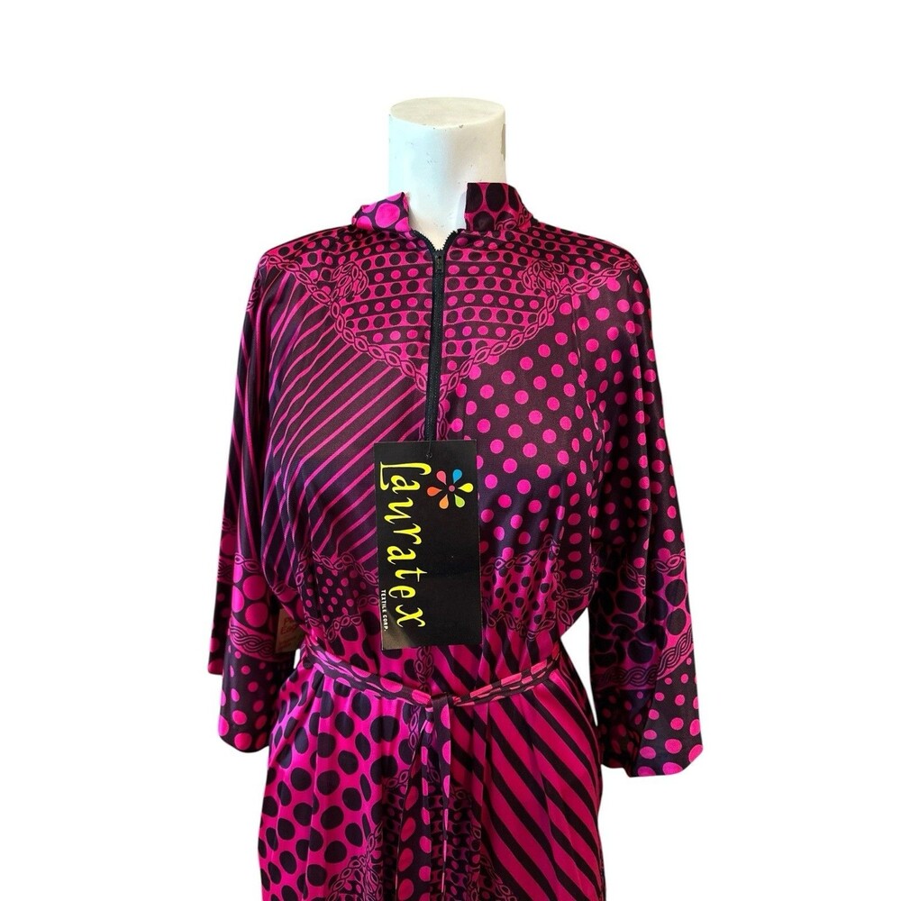 Psychedelic 70.s Zip Mumu One Large Womens Kaftan Dress 70.s Polyester NWT